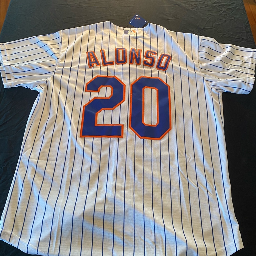 Pete Alonso #20 Pinstripe Baseball Jersey in White and Blue